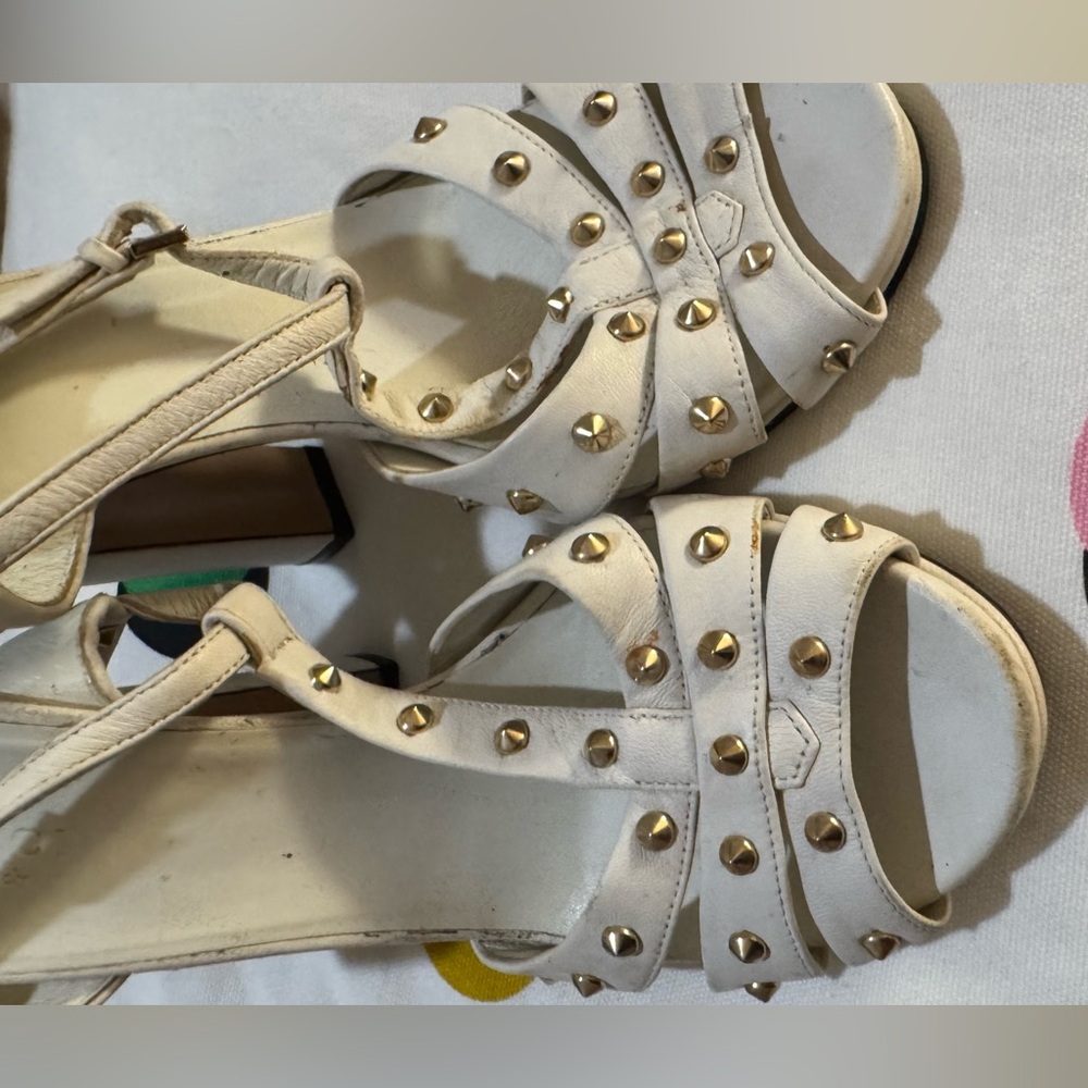 Gucci Cream Sandals with Gold Studs